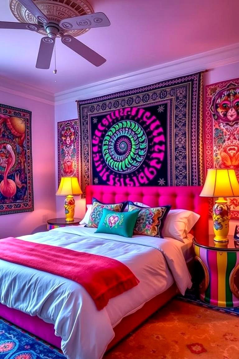 Psychedelic Colors and Tapestries - 24 60s Bedroom Ideas