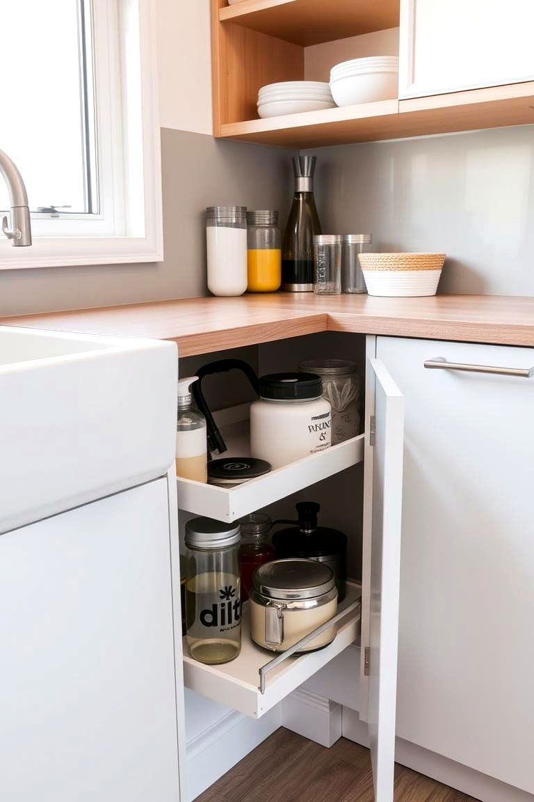 Pull Out Shelf for Everyday Essentials - 24 Kitchen Sink Organization Ideas