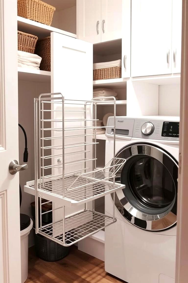Pull out Drying Rack Space Saving Functionality - 24 Small Laundry Room Ideas With a Top Load Washing Machine