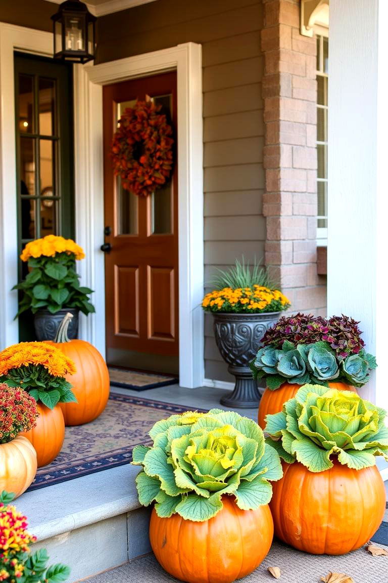 Pumpkin Planters for a Warm Welcome - 24 fall outdoor decorating ideas
