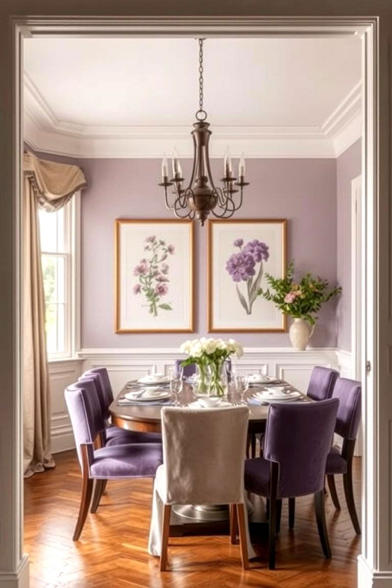Purple Botanical Prints - 24 Purple Dining Room Ideas