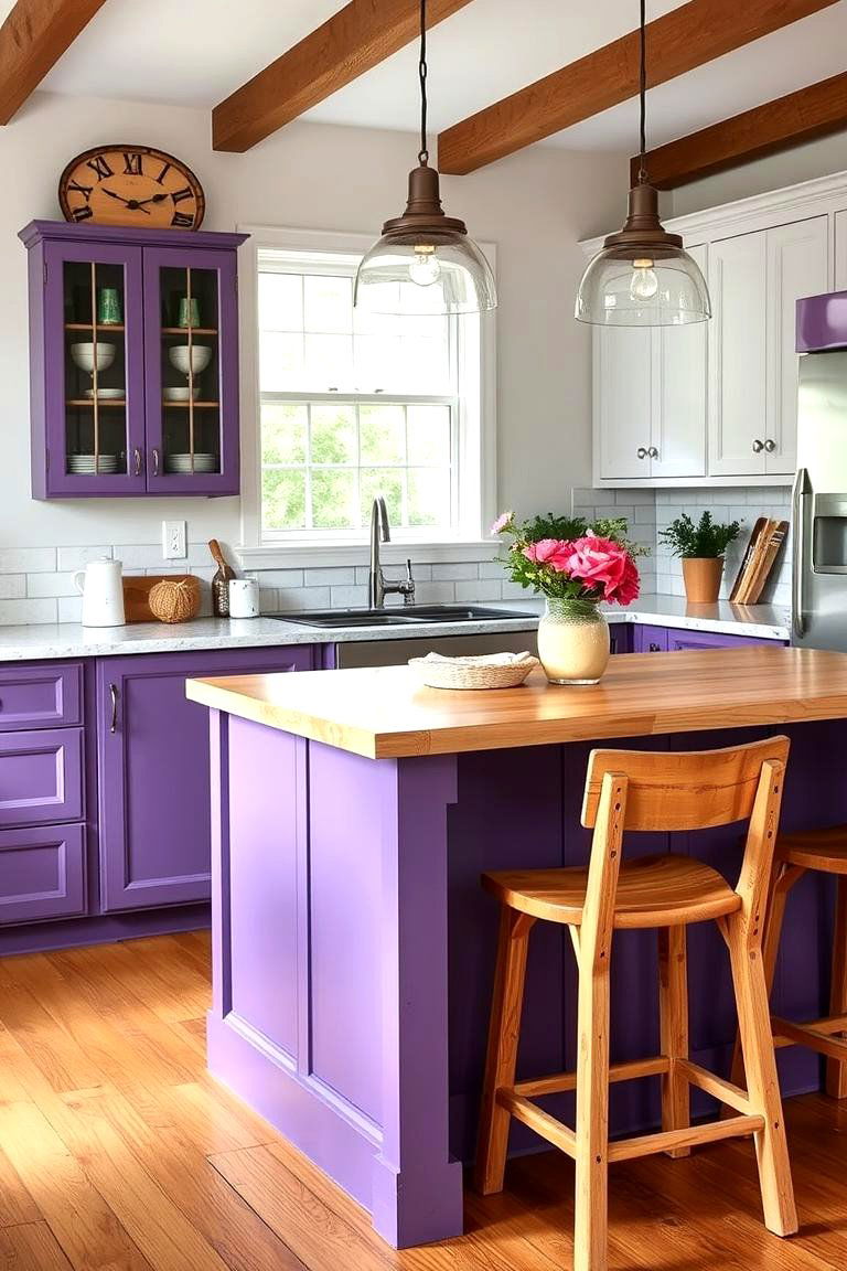 Purple Kitchen Island with Wooden Top - 24 Purple Kitchen Ideas