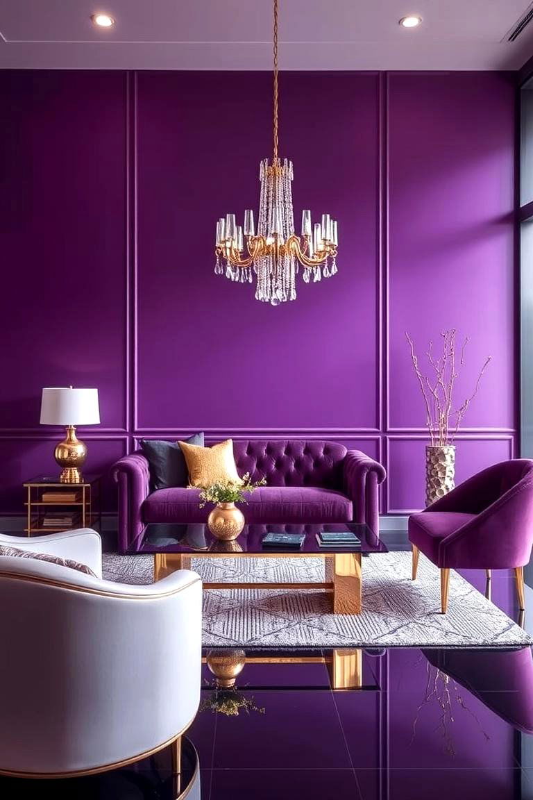 Purple and Metallic Chic - 24 Purple Living Room Ideas