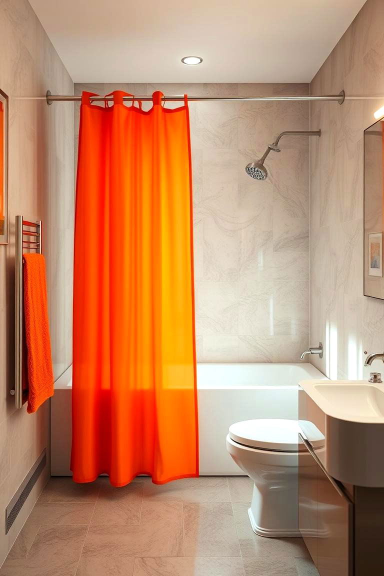 Radiant Amber Shower Curtains - 24 Orange Bathroom Ideas