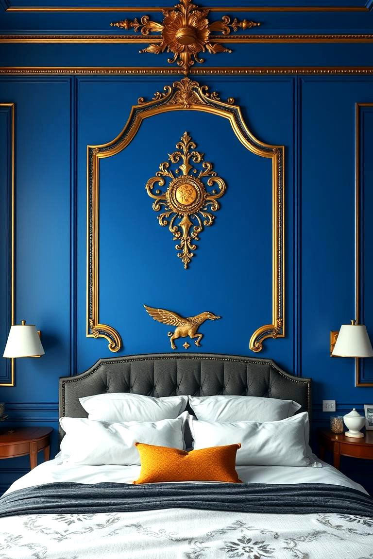 Radiant Blue and Gold Accent Walls - 24 Blue and Gold Bedroom Ideas