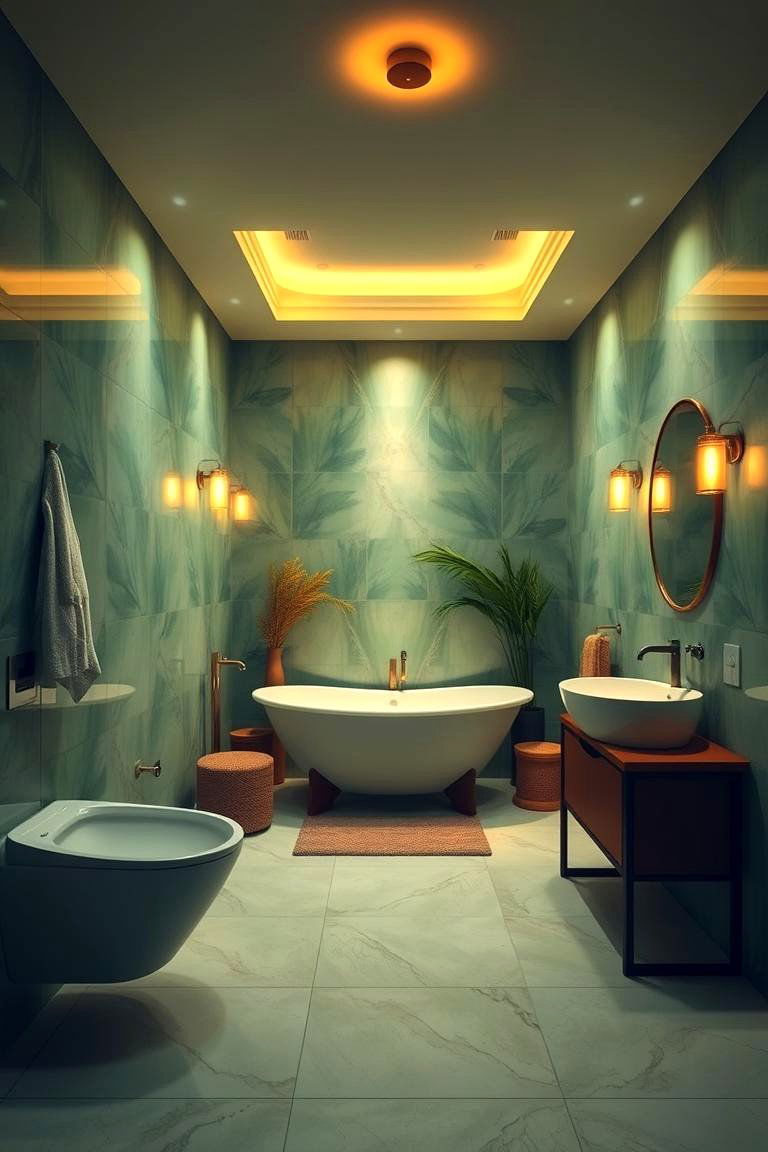 Radiant Green and Gold Ambient Lighting - 24 Green and Gold Bathroom Ideas