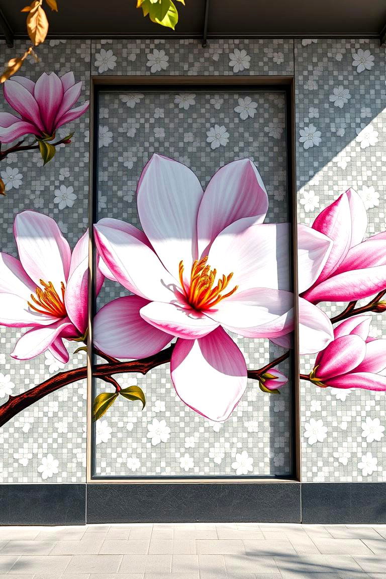 Radiant Magnolia Mosaic - 24 Flower Murals on Buildings