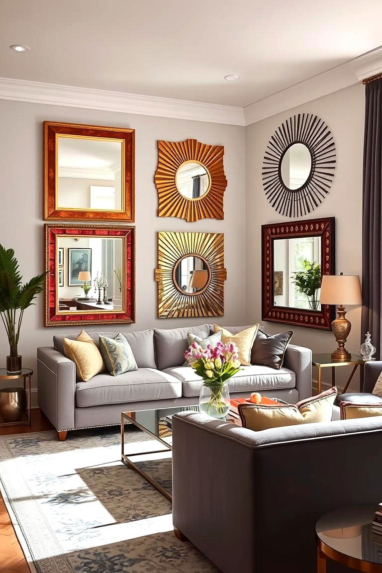 Radiant Mirror Accents - 24 Colorful Living Room Ideas