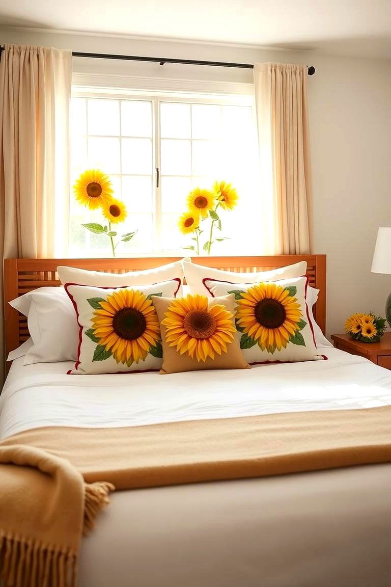 Radiant Sunflower Accent Pillows - 24 Sunflower Bedroom Ideas