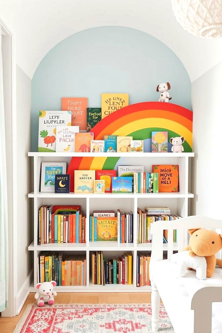 Rainbow Bookshelf Display - 24 Rainbow Nursery Ideas