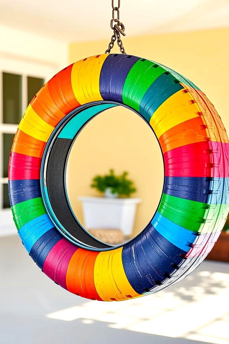 Rainbow Inspired Tire Swing - 24 Tire Swing Ideas