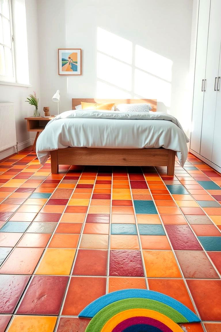 Rainbow Patterned Flooring - 24 Rainbow Bedroom Ideas