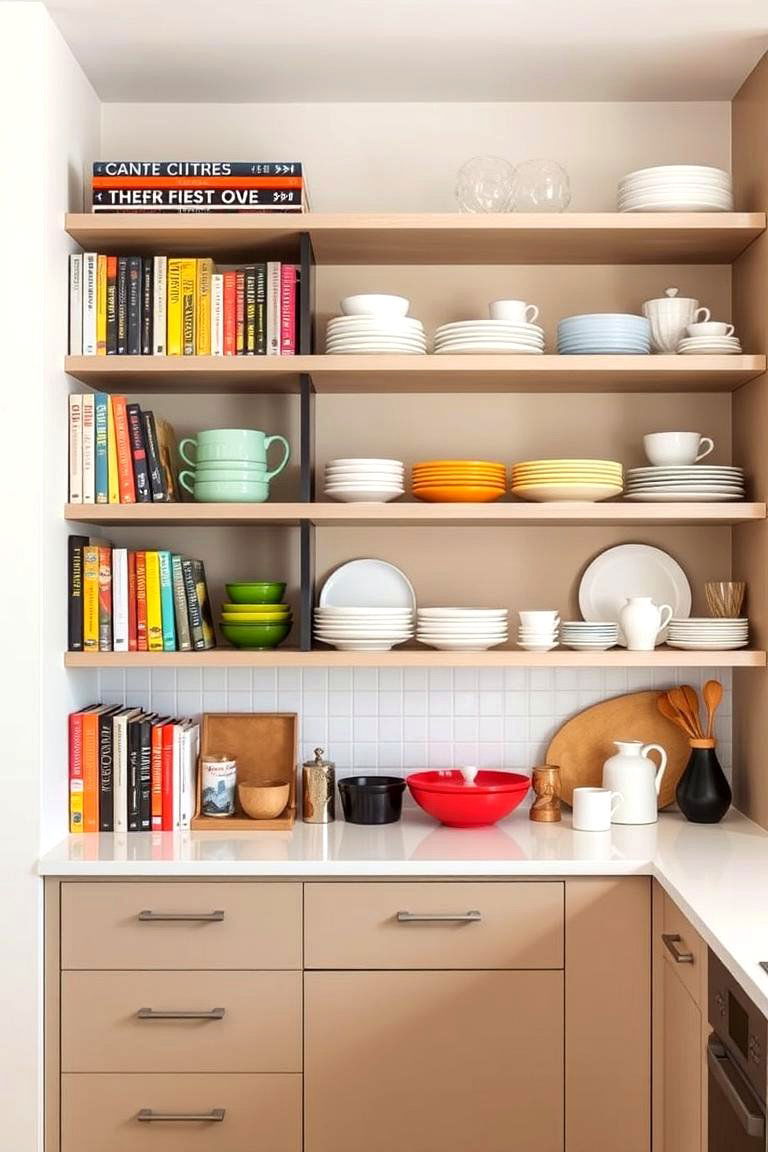 Rainbow Rows Arranging Items by Color for Visual Appeal - 24 Open Shelving Kitchen Ideas