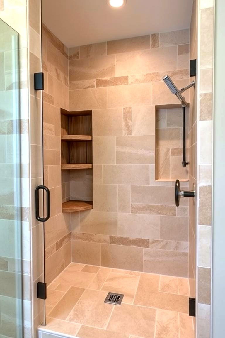 Rainfall Showerhead with Rustic Finish - 24 Rustic Walk-in Shower Ideas