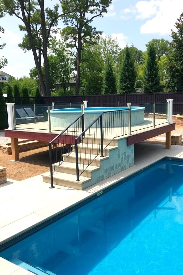 Raised Deck with Stairs - 24 Above-ground Pool With Deck Ideas
