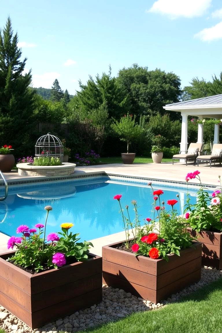 Raised Garden Planters for Poolside Beauty - 24 Above Ground Pool Landscaping Ideas