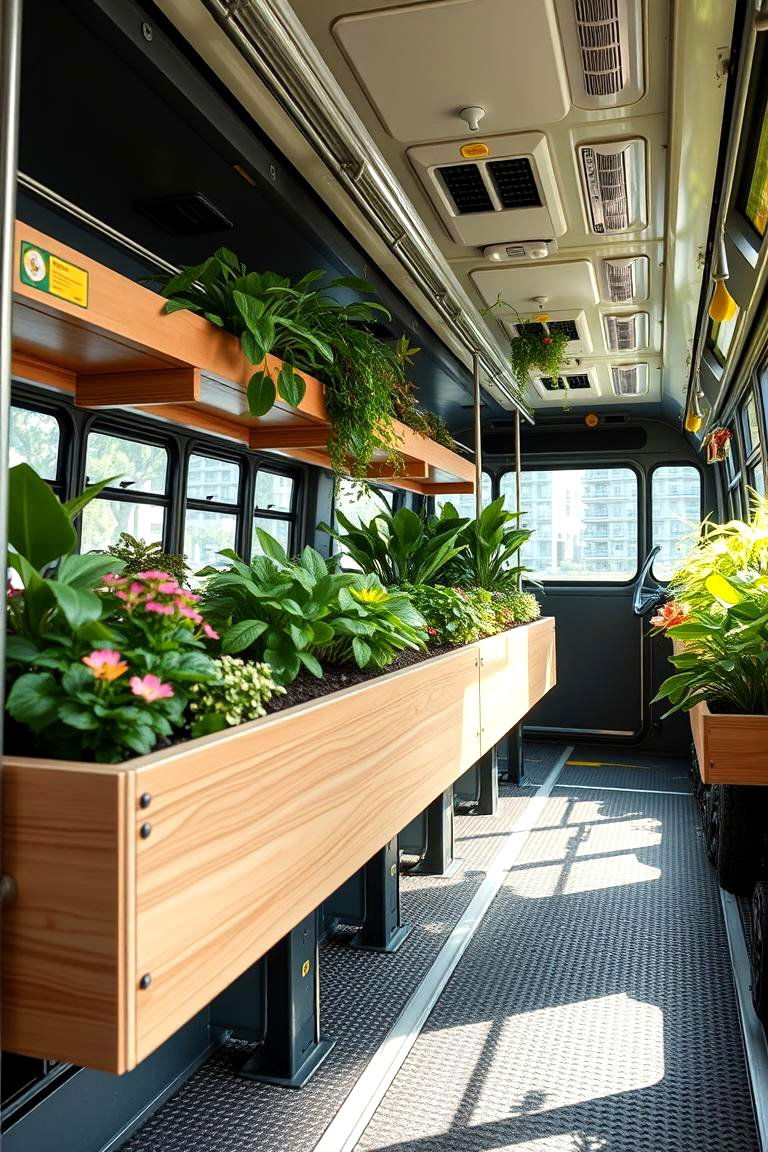 Raised Planter Installations in Bus Interiors - 24 School Bus Greenhouse Ideas
