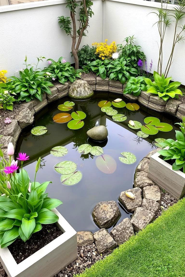 Raised Pond with Planters - 24 Backyard Pond Ideas