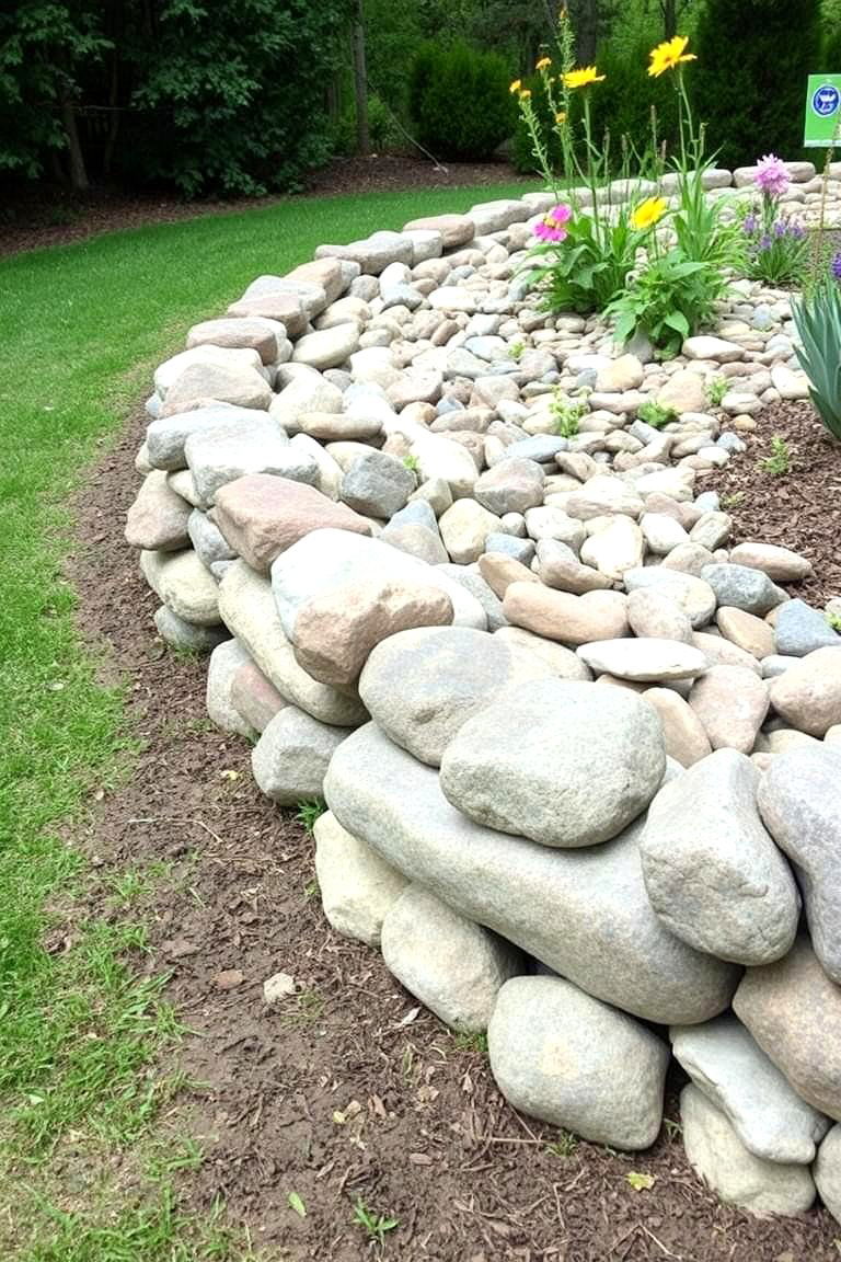 Raised River Rock Garden Border - 24 River Rock Edging Ideas