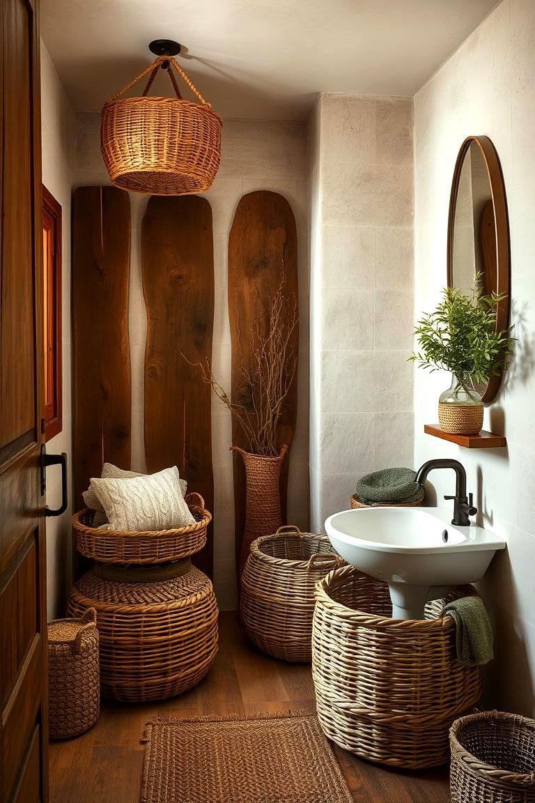 Rattan Baskets and Details - 24 Boho Bathroom Ideas