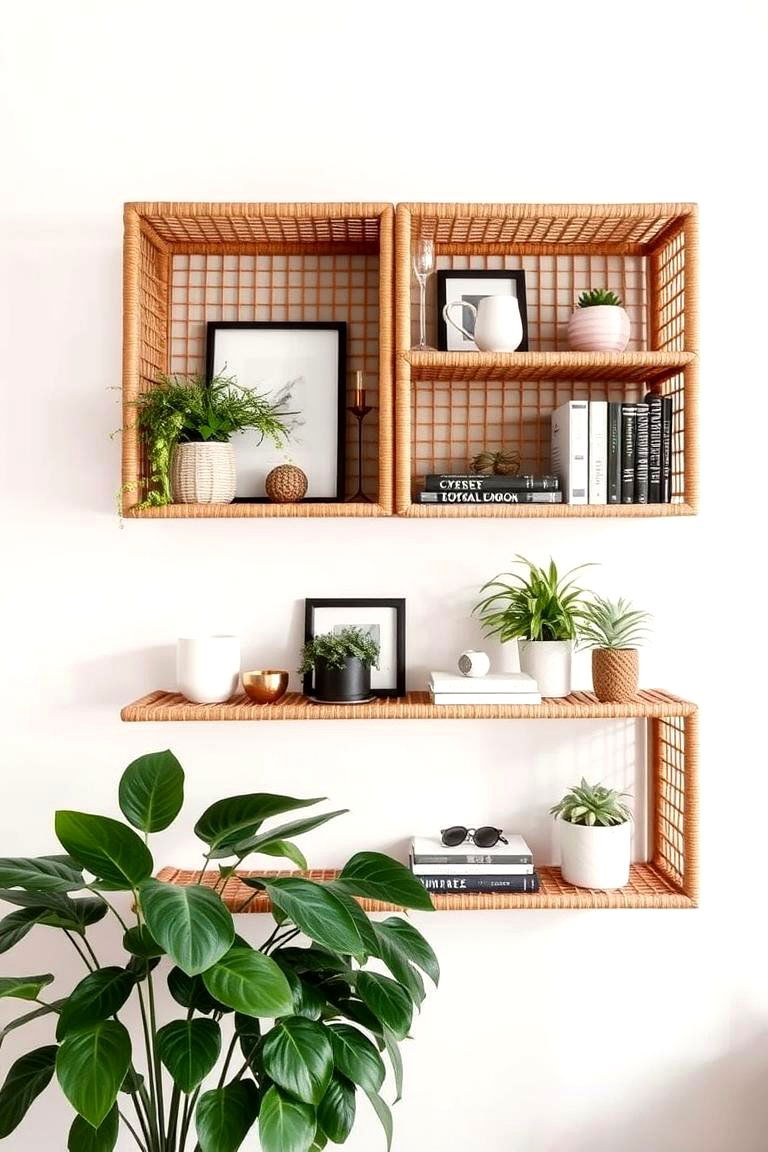 Rattan Floating Shelves - 24 rattan bedroom furniture ideas