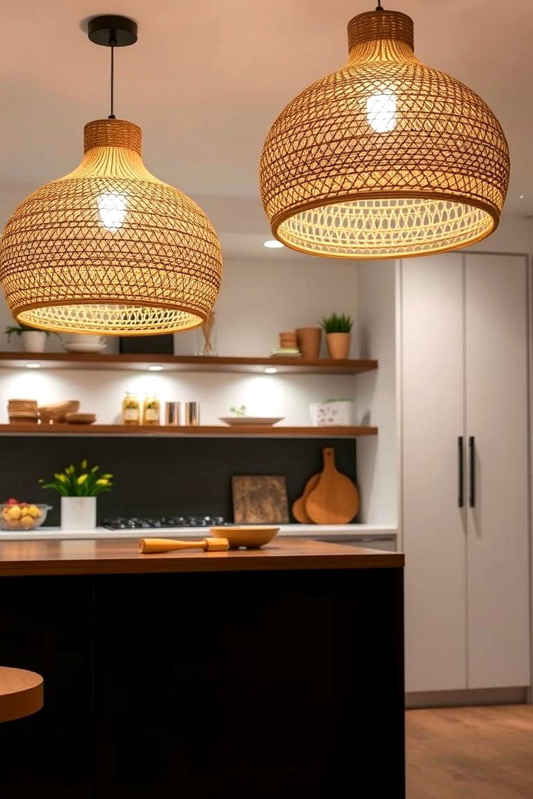 Rattan Lighting Fixtures - 24 Shabby Chic Kitchen Ideas