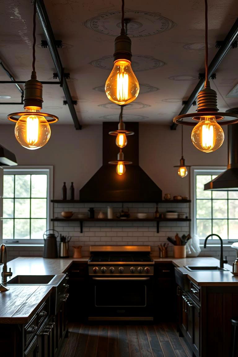 Raw Industrial Lighting - 24 Dirty Kitchen Ideas