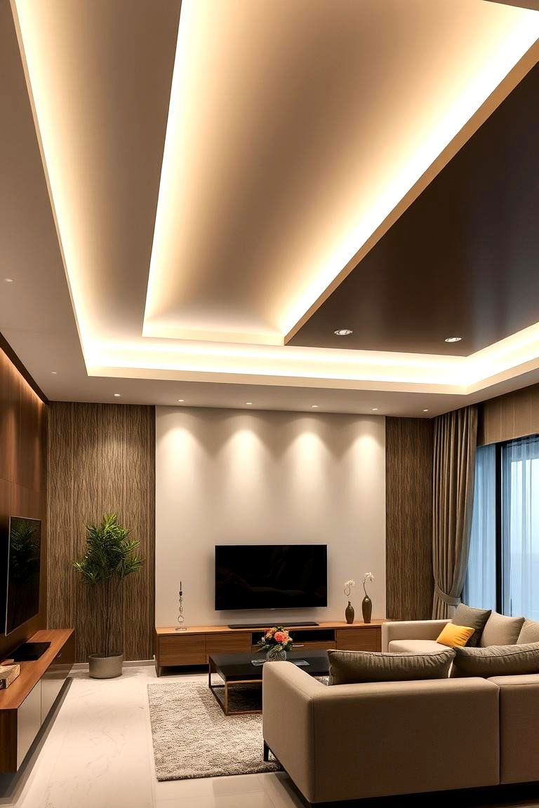 Recessed False Ceiling with Soffits Detail - 24 Living Room False Ceiling Design Ideas