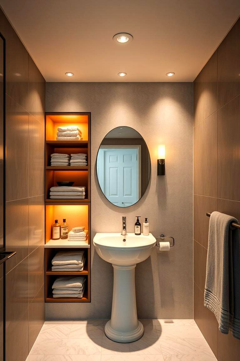 Recessed Lighting to Highlight Storage - 24 Pedestal Sink Storage Ideas