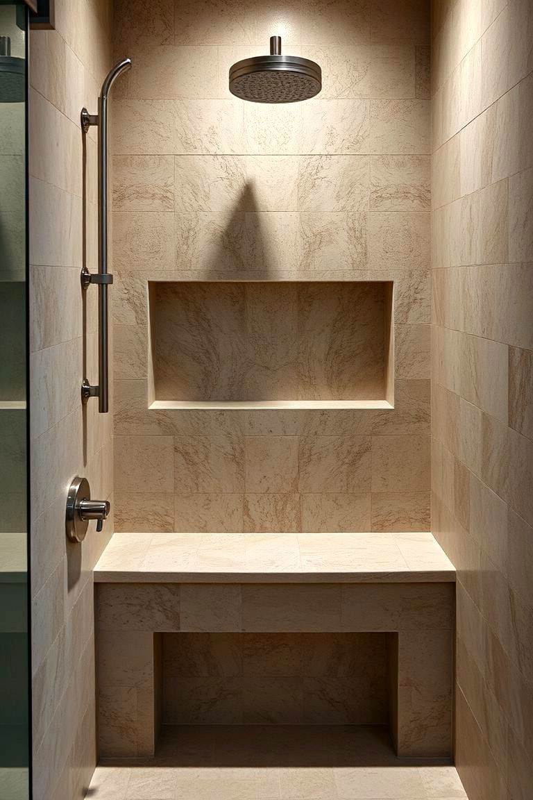 Recessed Niche and Bench - 24 Stone Shower Design Ideas