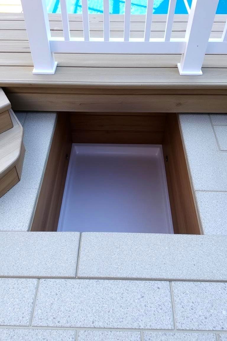 Recessed Storage Under Poolside Steps - 24 Pool Storage Ideas