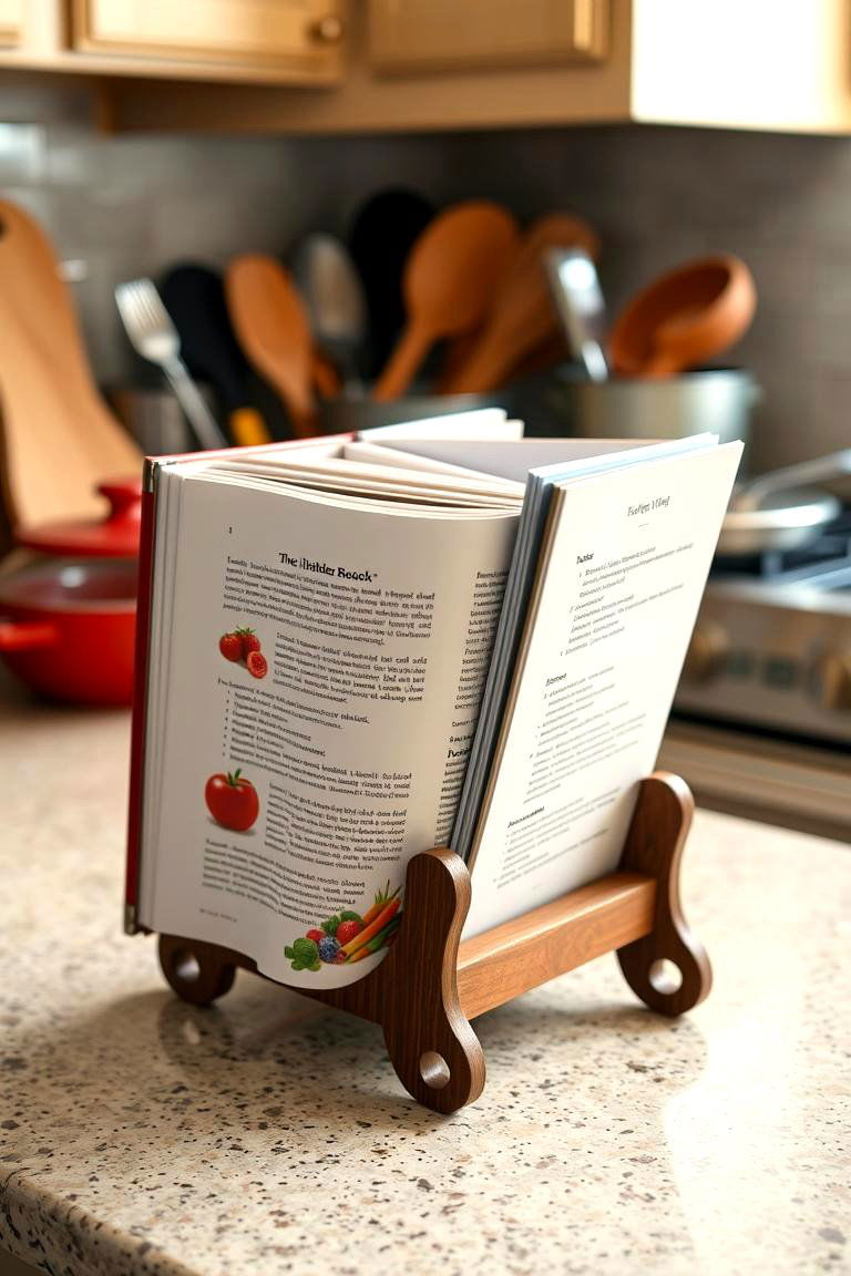 Recipe Book Stand with a Favorite Cookbook - 24 Wedding Gift Ideas for Bride