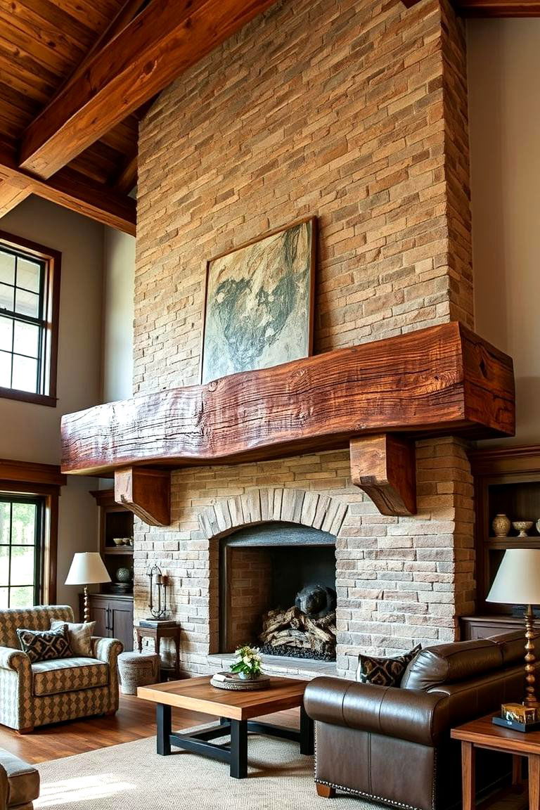 Reclaimed Barn Beam Mantel - 24 Wood Mantel Ideas