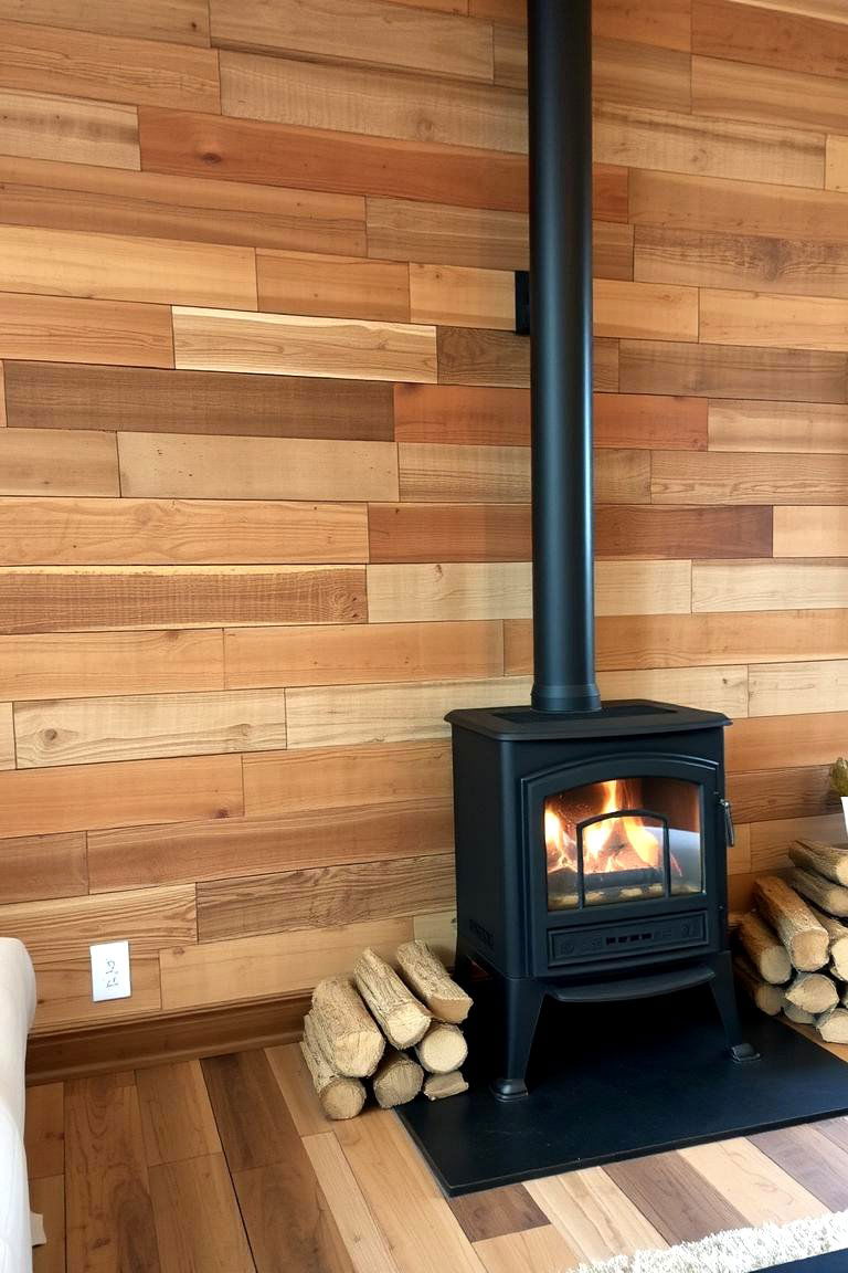 Reclaimed Barn Wood Accent - 24 Wood Stove Surround Ideas