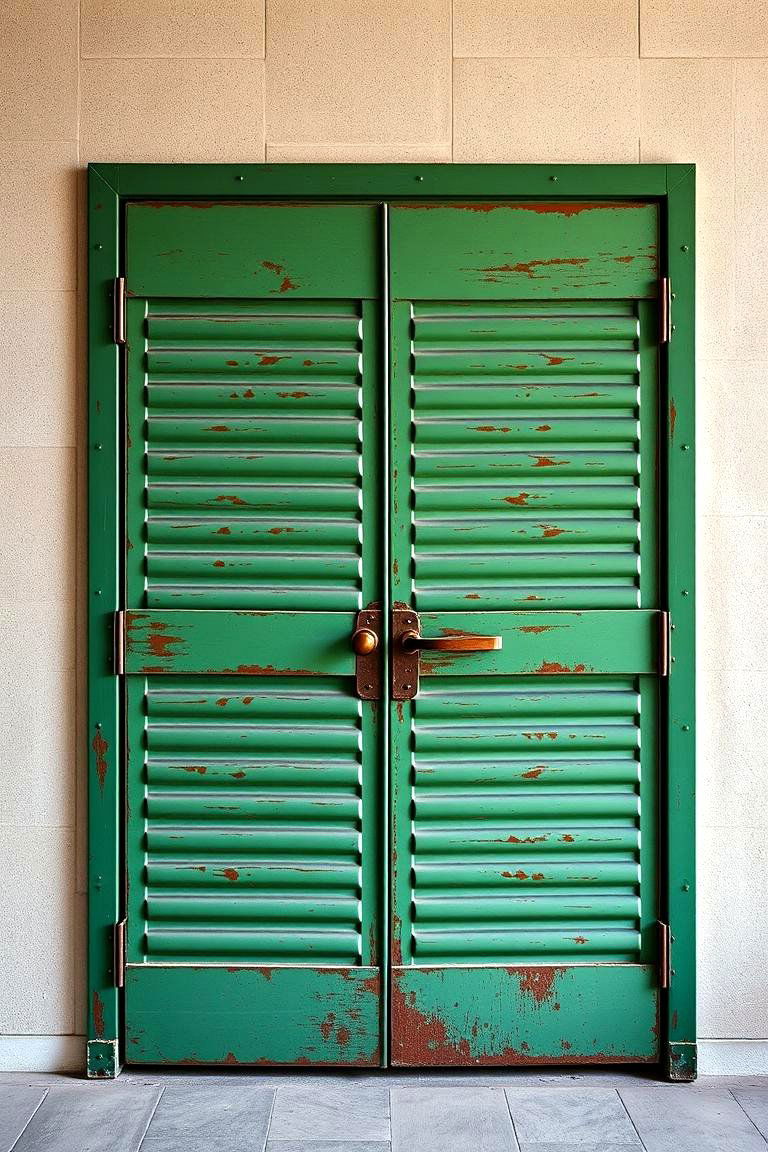 Reclaimed Green Metal Door - 24 Green Front Door Ideas