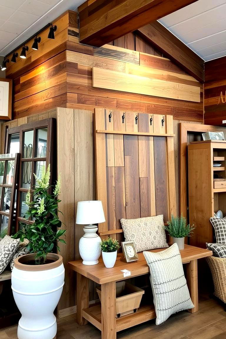 Reclaimed Wood Accents for History - 24 Boho Farmhouse Decor Ideas