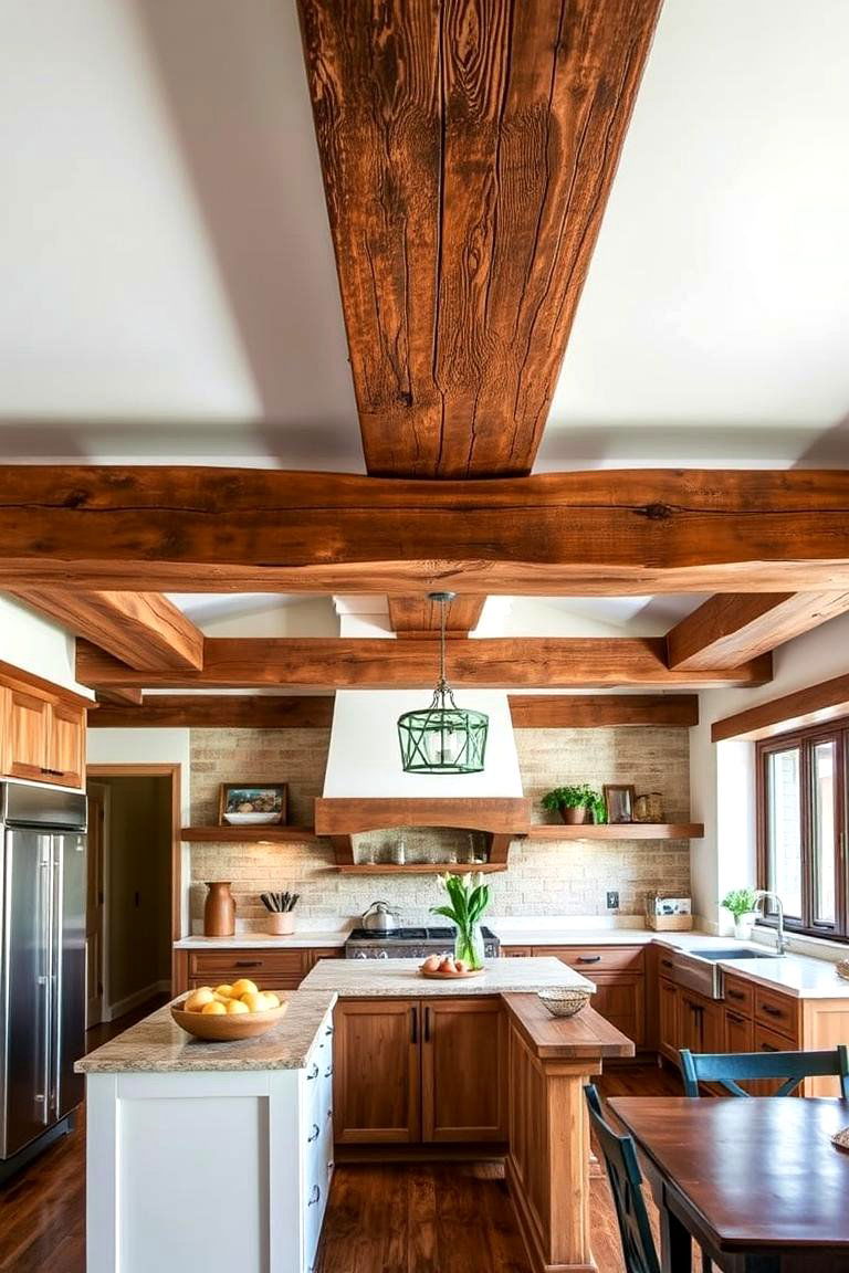 Reclaimed Wood Beams - 24 Wood Ceiling Kitchen Ideas
