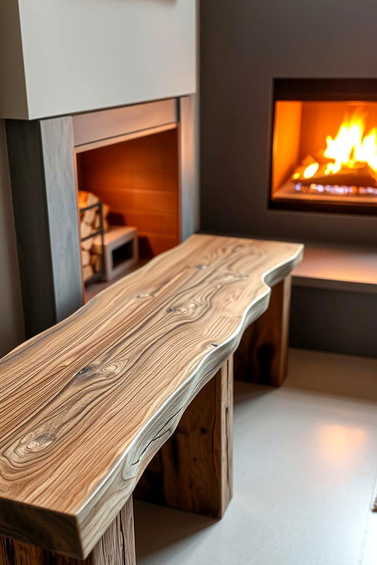 Reclaimed Wood Bench - 24 Fireplace Seating Ideas