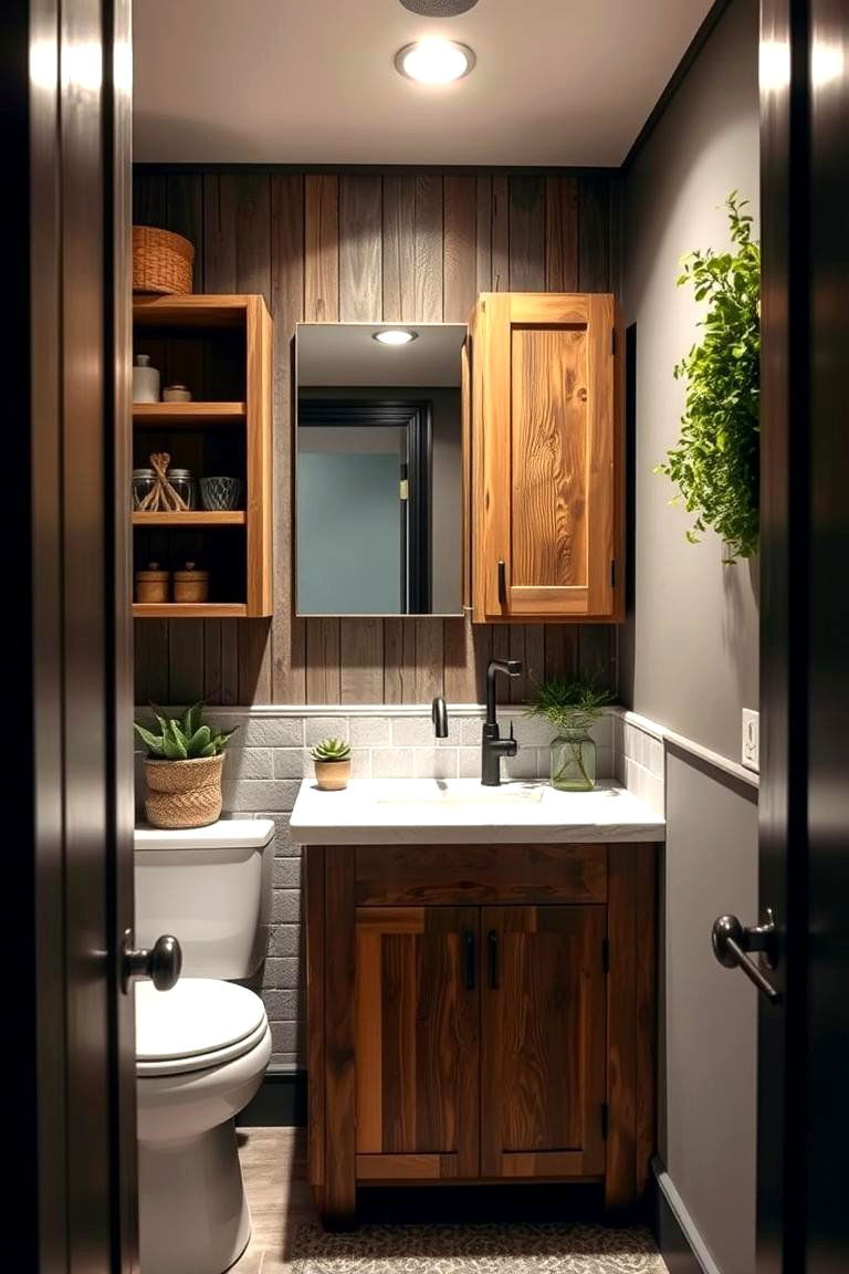 Reclaimed Wood Charm - 24 Green Powder Room Ideas