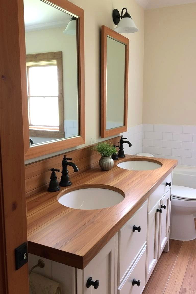 Reclaimed Wood Countertop - 24 Country Bathroom Ideas
