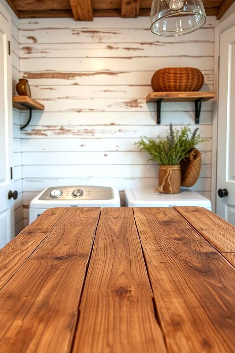 Reclaimed Wood Countertops for Rustic Charm - 24 Laundry Room Countertop Ideas