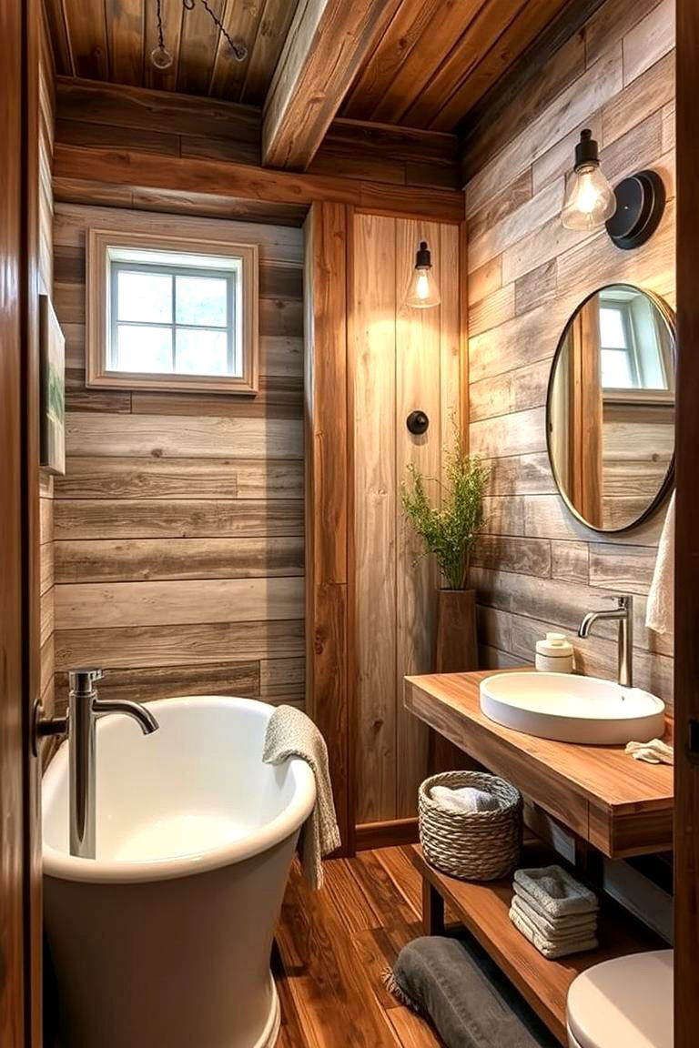 Reclaimed Wood Feature Bathroom - 24 Barndominium Bathroom Ideas