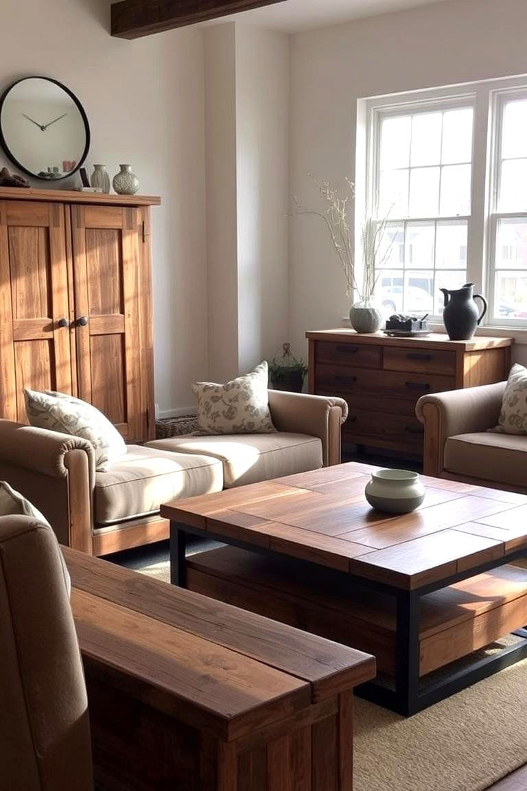 Reclaimed Wood Furniture - 24 Industrial Living Room Ideas