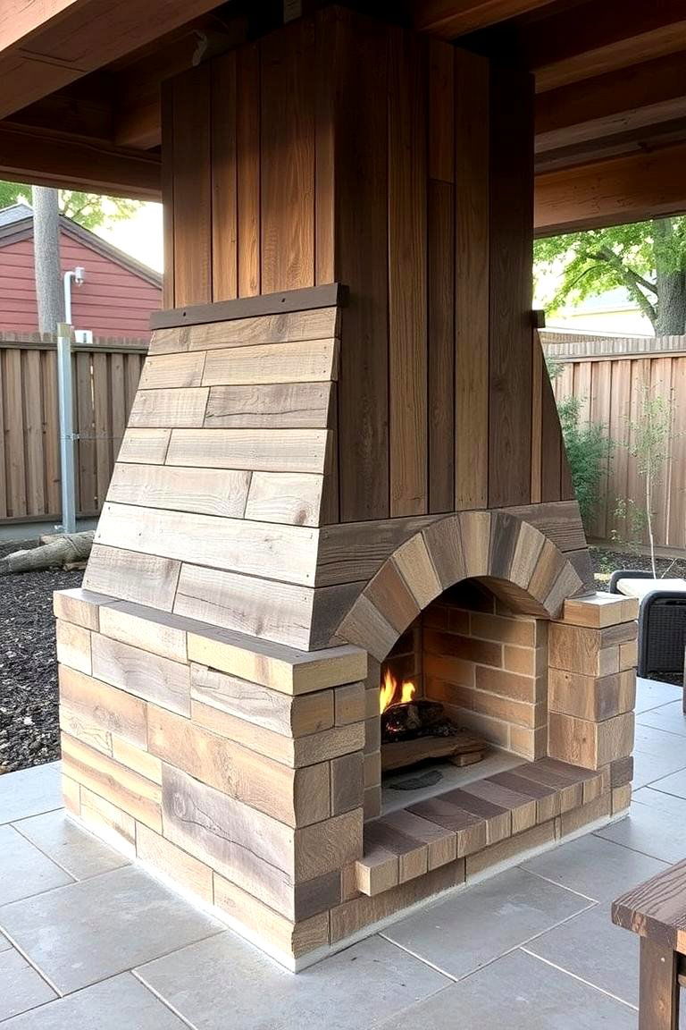 Reclaimed Wood Hearth - 24 Rustic Outdoor Fireplace Ideas