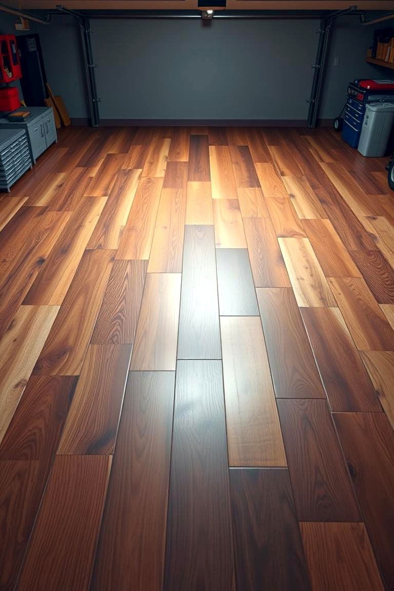 Reclaimed Wood Look Flooring for Rustic Charm - 24 Garage Flooring Ideas