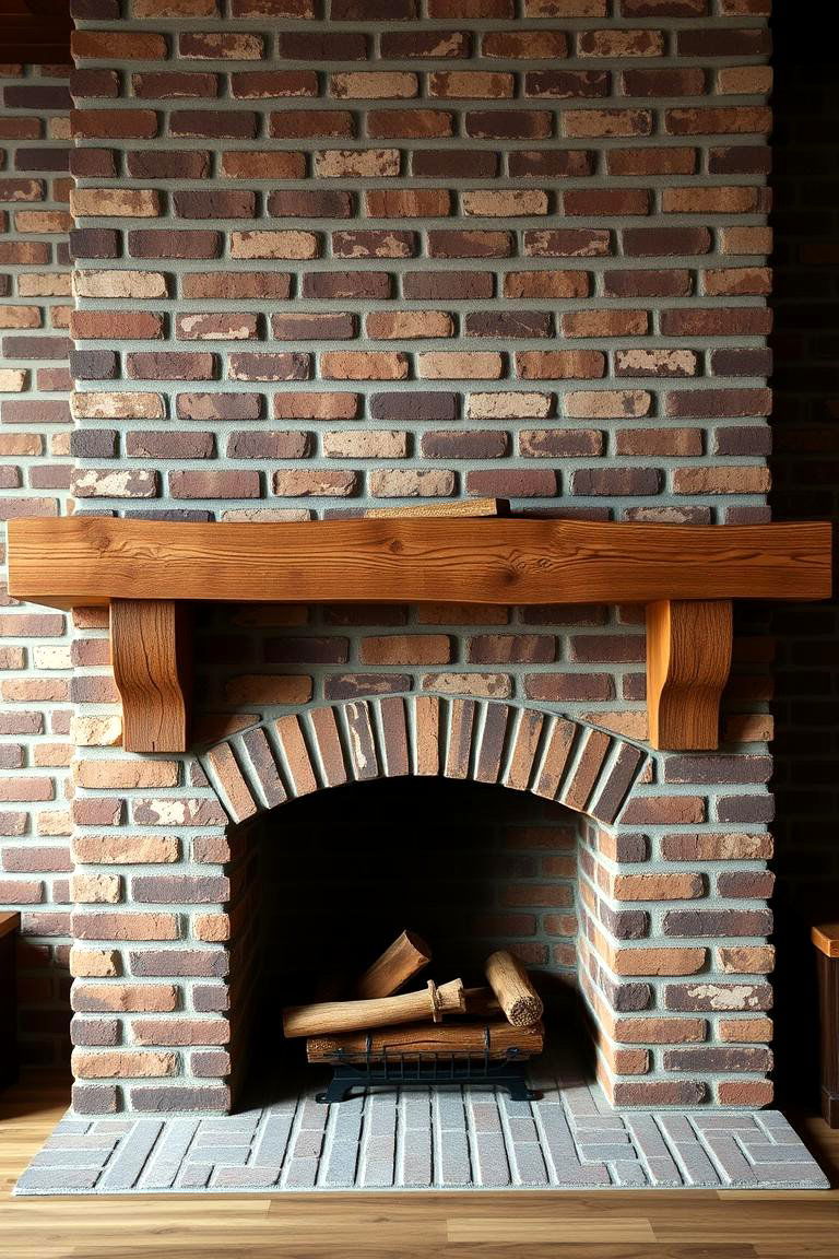 Reclaimed Wood Mantel Fusion - 24 Rustic Brick Fireplace Ideas