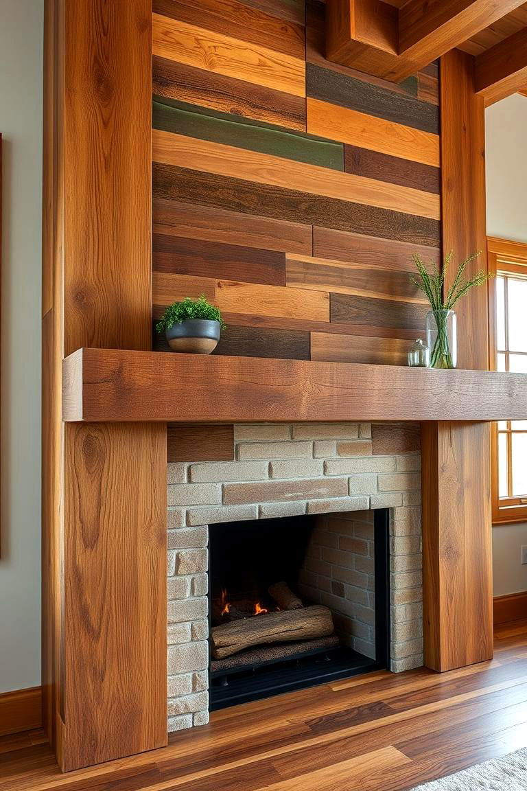 Reclaimed Wood Mantel with Green Accents - 24 Green Fireplace Ideas