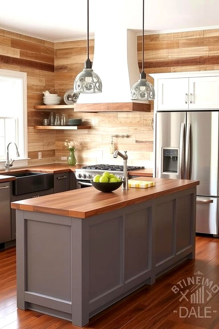 Reclaimed Wood Shiplap with Bold Island Design - 24 Kitchen Shiplap Ideas With Kitchen Island Ideas