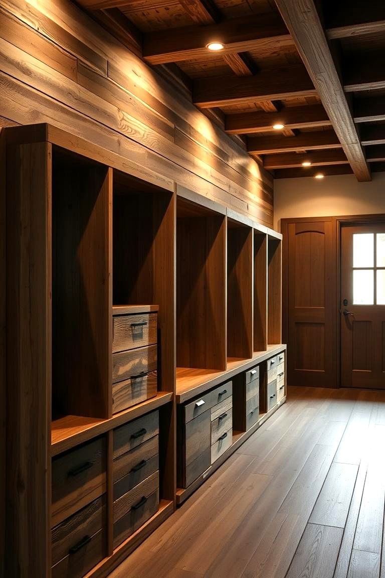 Reclaimed Wood Storage - 24 Hallway Storage Ideas