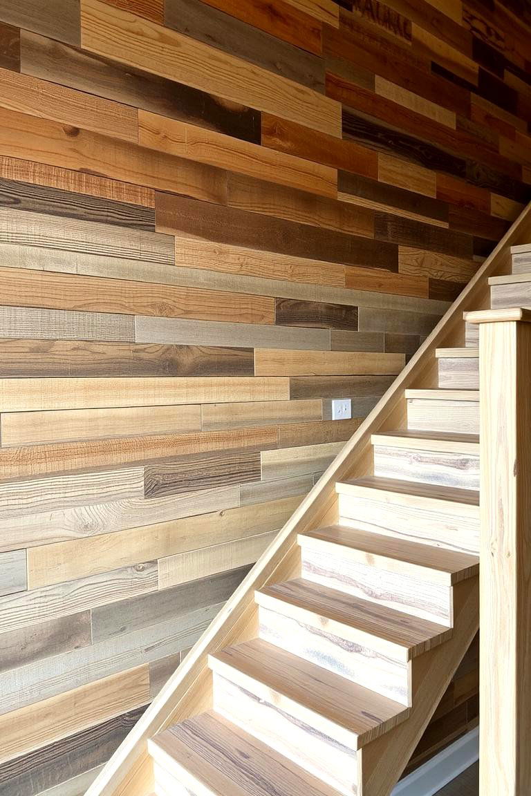 Reclaimed Wood Wall for Rustic Charm - 24 Staircase Wall Ideas